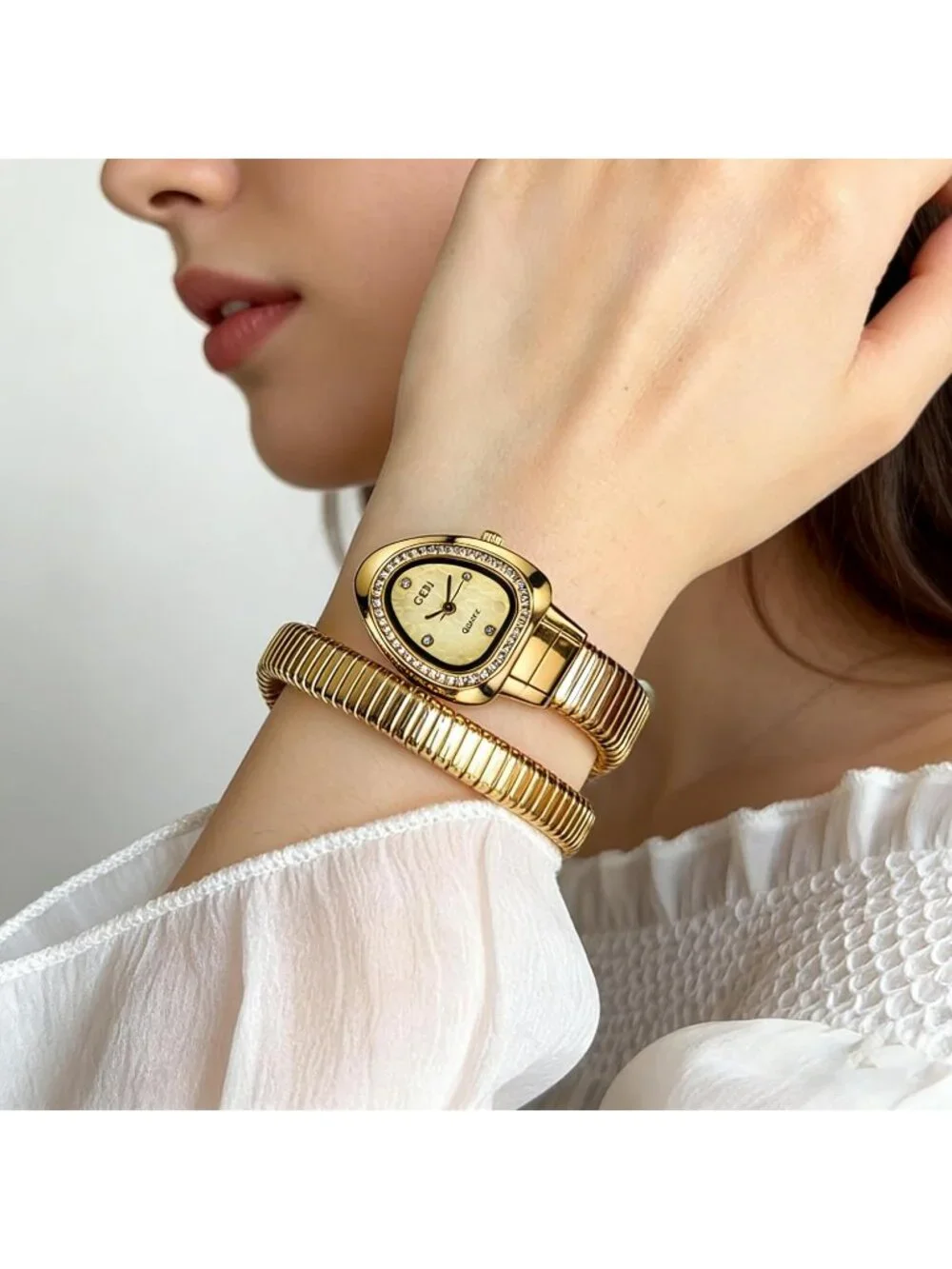 Women's Gold Elegant Wrap Around Bangle Fashion Snake Cuff Dress Wrist Watch
